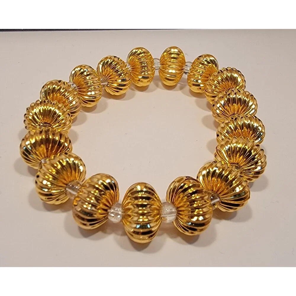 Handmade‎ Gold Beaded Bracelet with Glass Spacers | Elegant Shiny Gold Jewelry